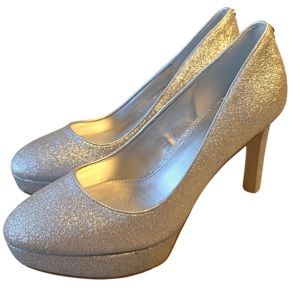Michael Michael Kors Silver Glitter Platform Pumps Heels Party Sparkle 6.5M‎ NEW